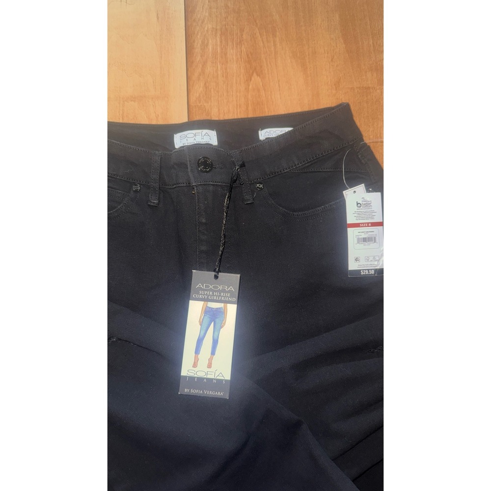 Sofia Jeans Adora Super Hi-Rise Curvy Girlfriend Black Distressed Hem Size 8 NWT - Picture 3 of 6